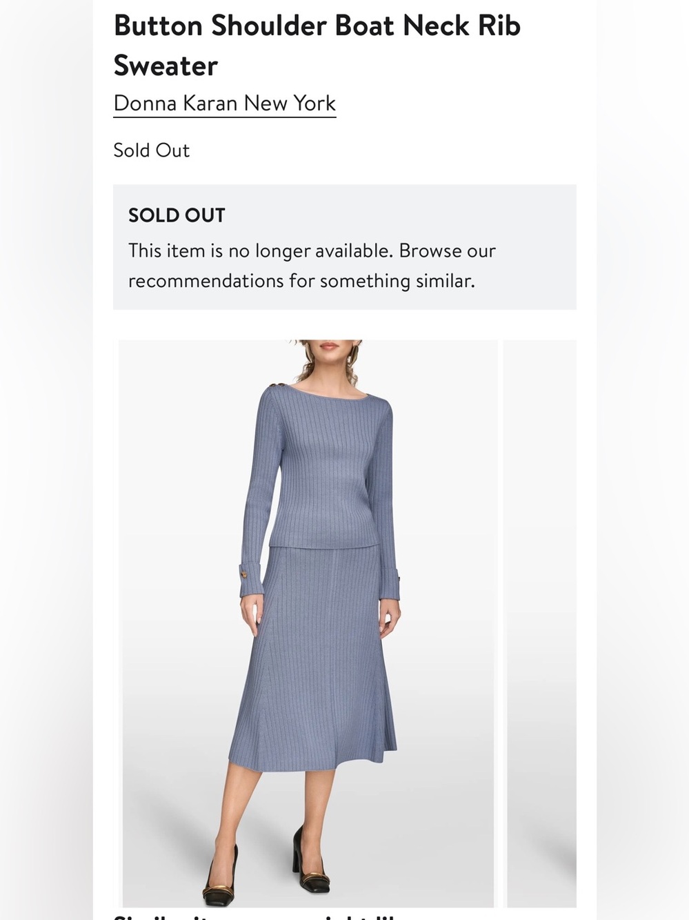 Donna Karan - Blue Rib Knit Boat Neck Dress